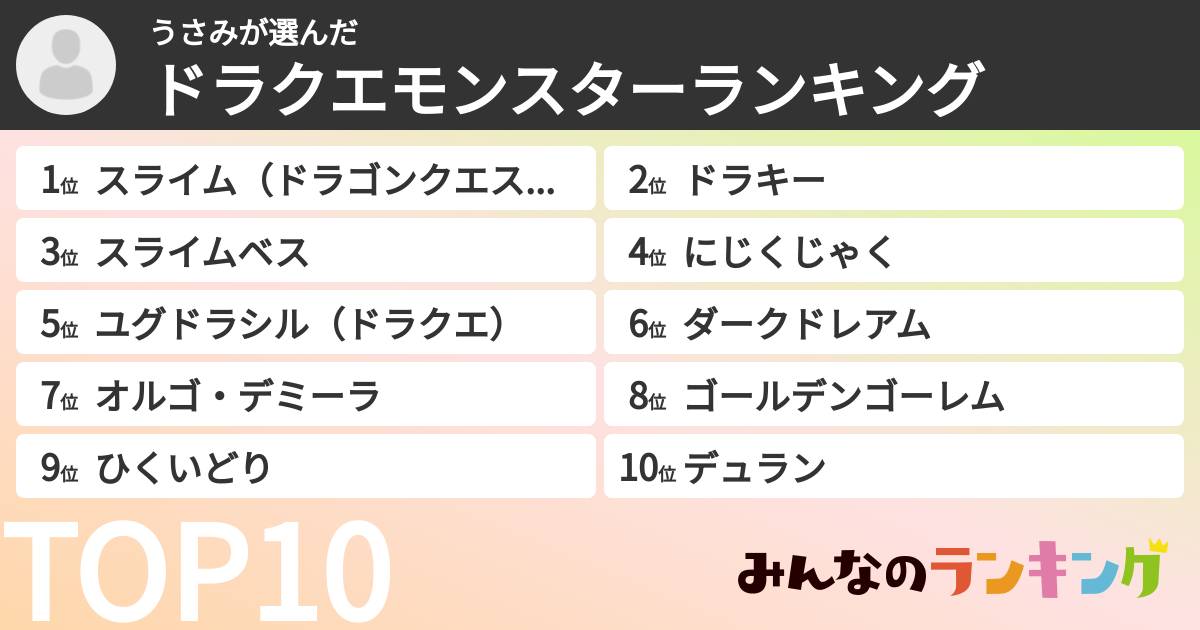 うさみさんの「ドラクエモンスターランキング」