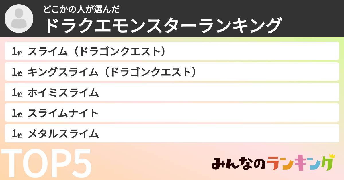 どこかの人さんの「ドラクエモンスターランキング」