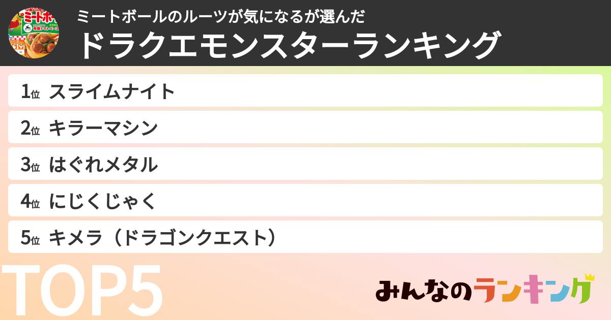 ミートボールのルーツが気になるさんの「ドラクエモンスターランキング」