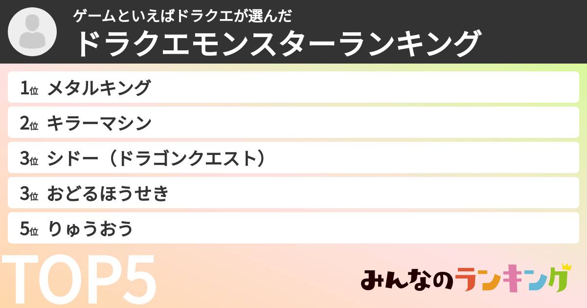 ゲームといえばドラクエさんの「ドラクエモンスターランキング」