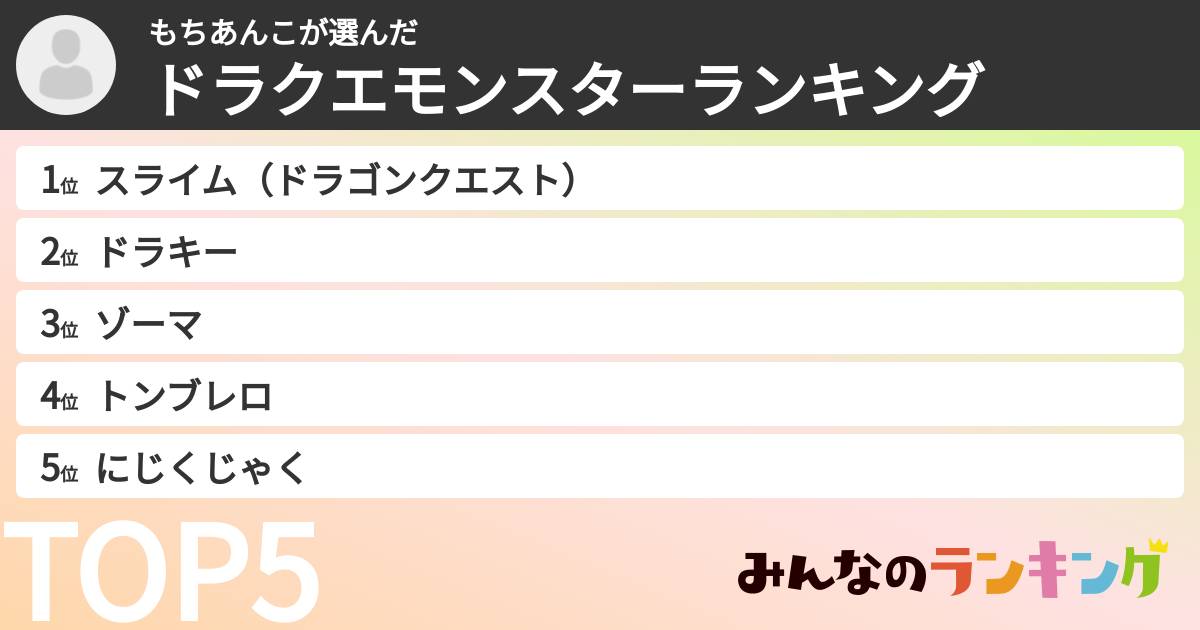 もちあんこさんの「ドラクエモンスターランキング」