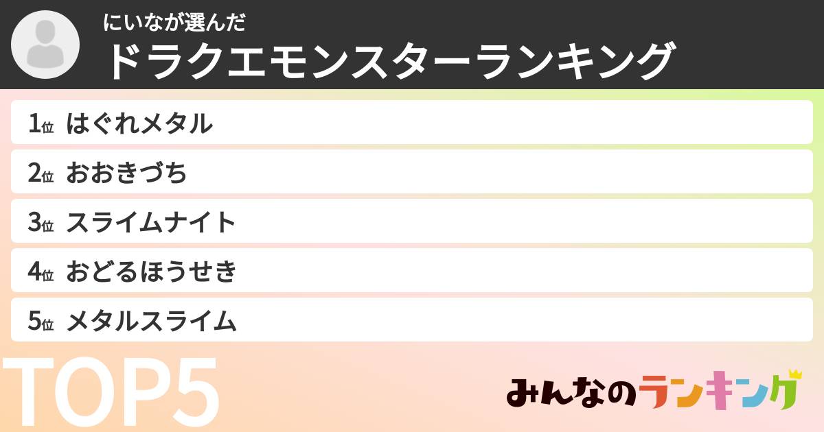 にいなさんの「ドラクエモンスターランキング」