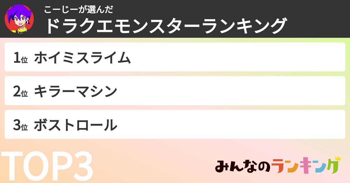 こーじーさんの「ドラクエモンスターランキング」