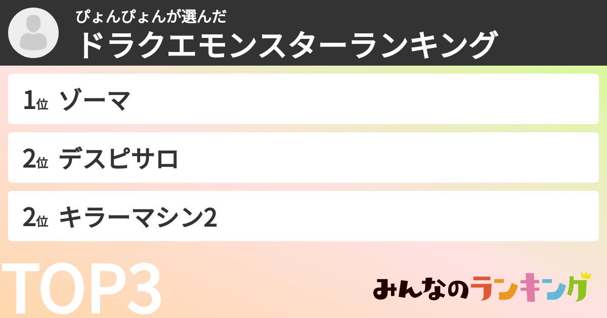 ぴょんぴょんさんの「ドラクエモンスターランキング」