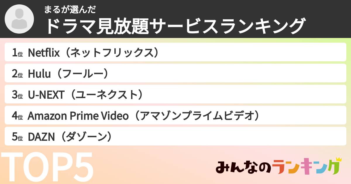 まるさんの「ドラマ見放題サービスランキング」