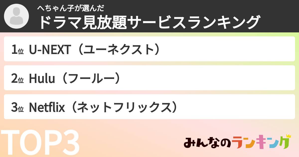 へちゃん子さんの「ドラマ見放題サービスランキング」