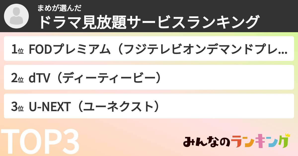 まめさんの「ドラマ見放題サービスランキング」