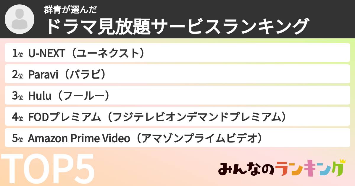 群青さんの「ドラマ見放題サービスランキング」