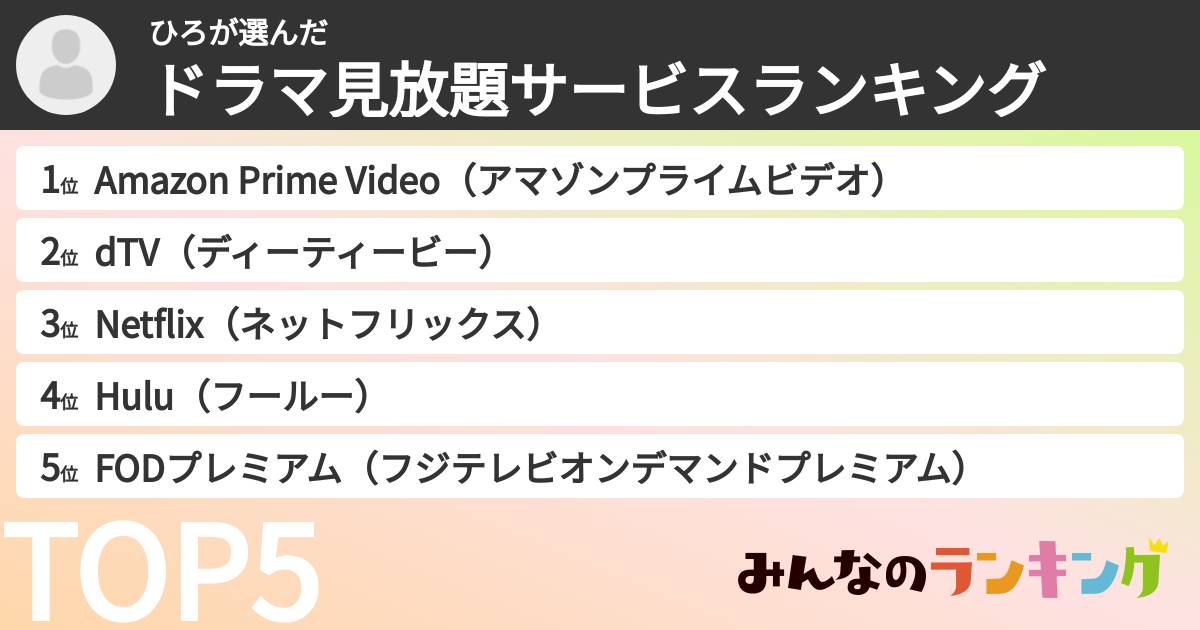 ひろさんの「ドラマ見放題サービスランキング」