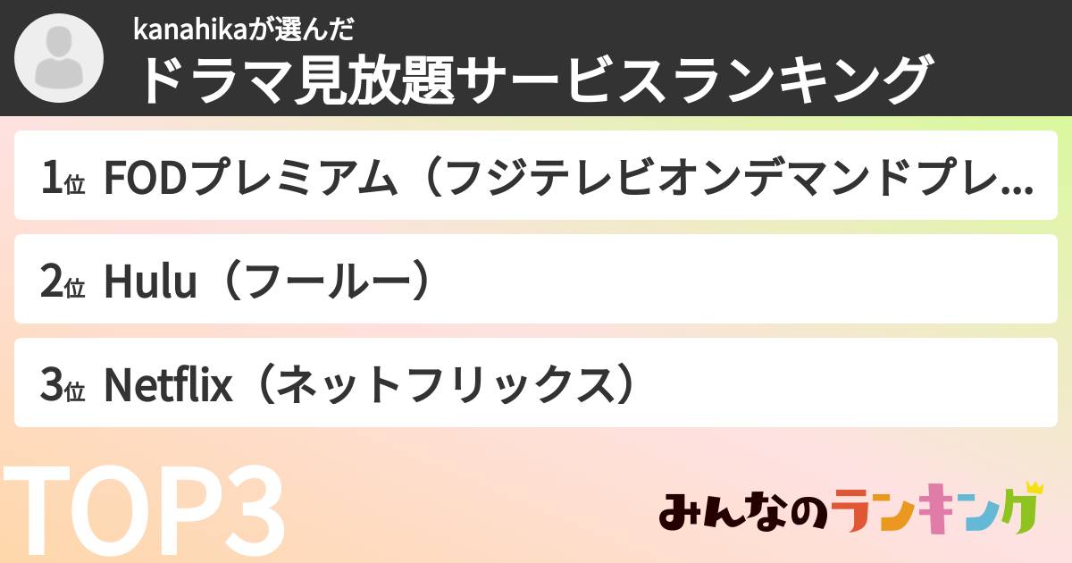 kanahikaさんの「ドラマ見放題サービスランキング」
