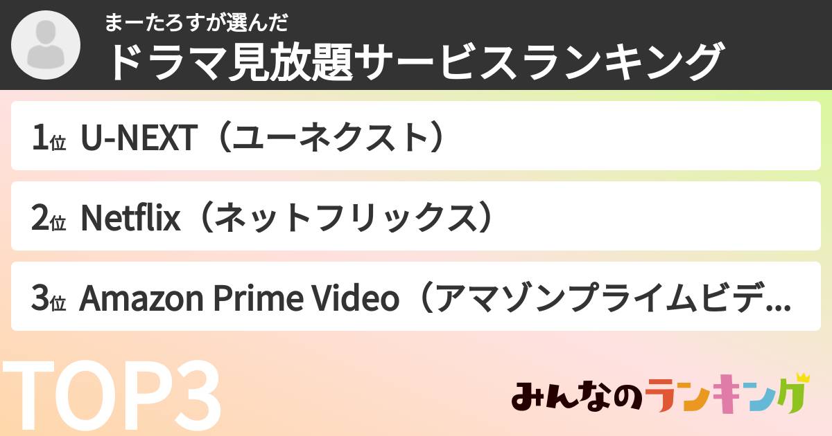まーたろすさんの「ドラマ見放題サービスランキング」
