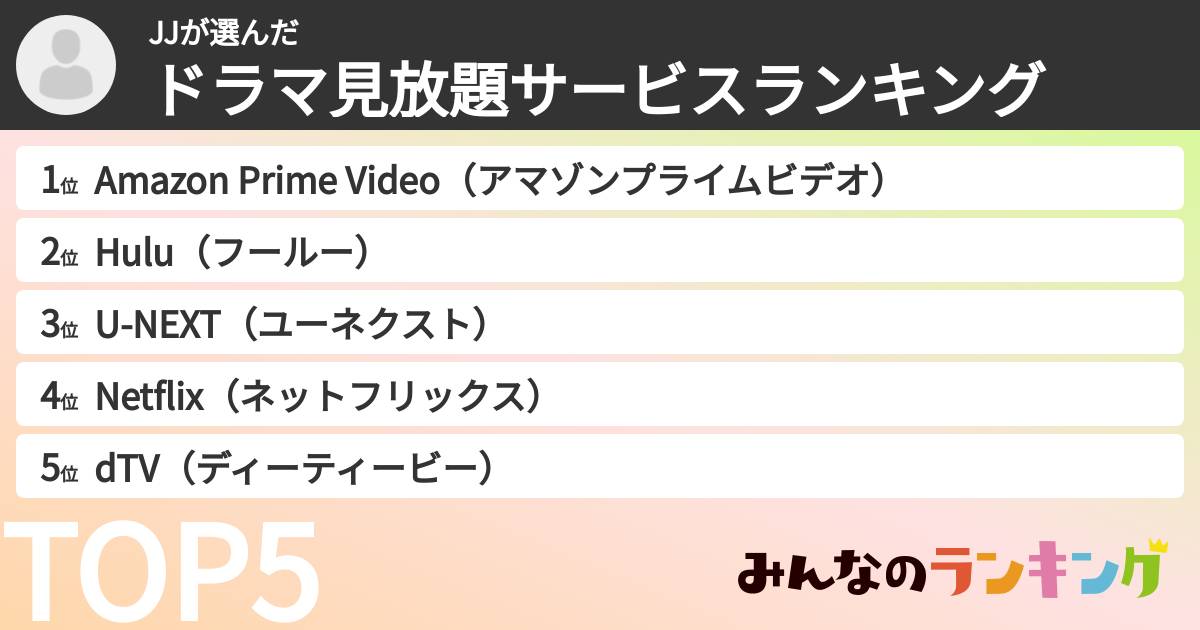 JJさんの「ドラマ見放題サービスランキング」