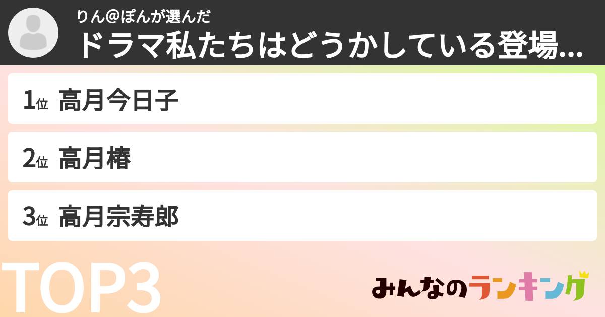 りん＠ぽんさんの「ドラマ私たちはどうかしている登場人物ランキング」