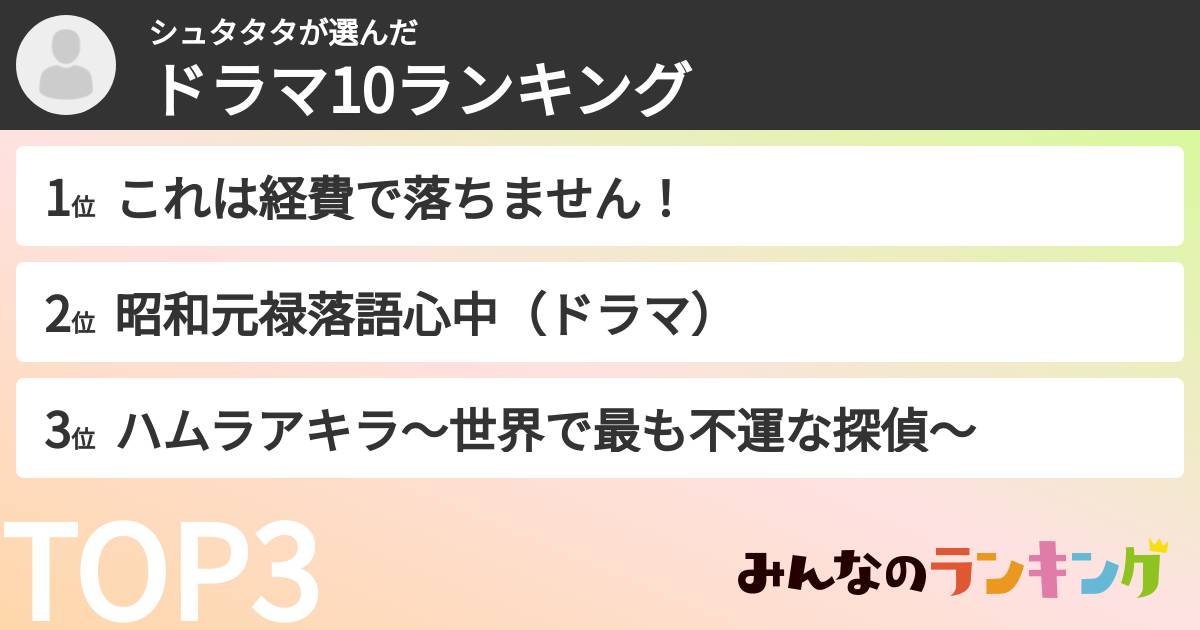 シュタタタさんの「ドラマ10ランキング」