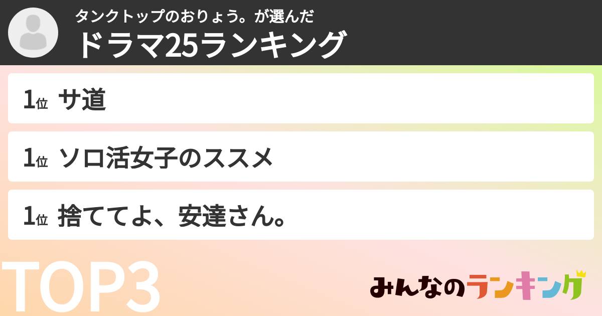 タンクトップのおりょう。さんの「ドラマ25ランキング」