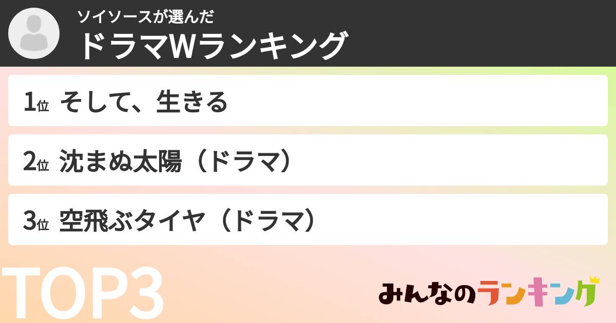 ソイソースさんの「ドラマWランキング」