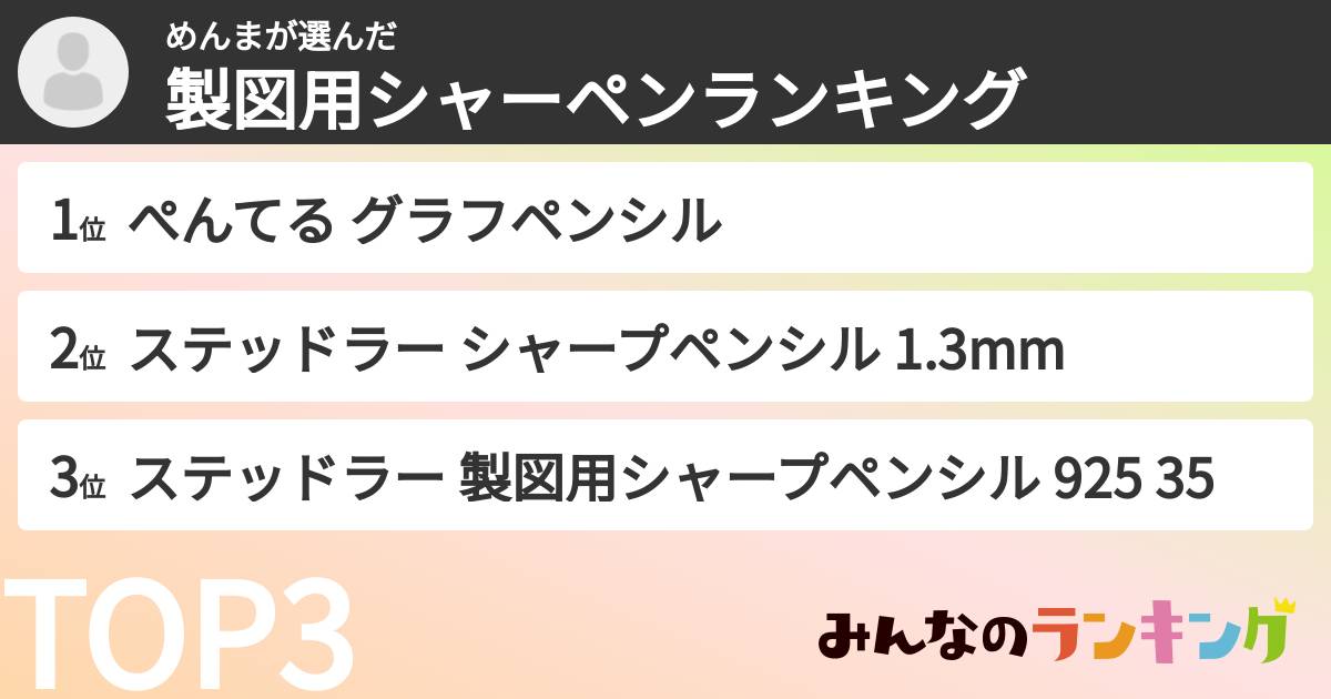めんまさんの「製図用シャーペンランキング」