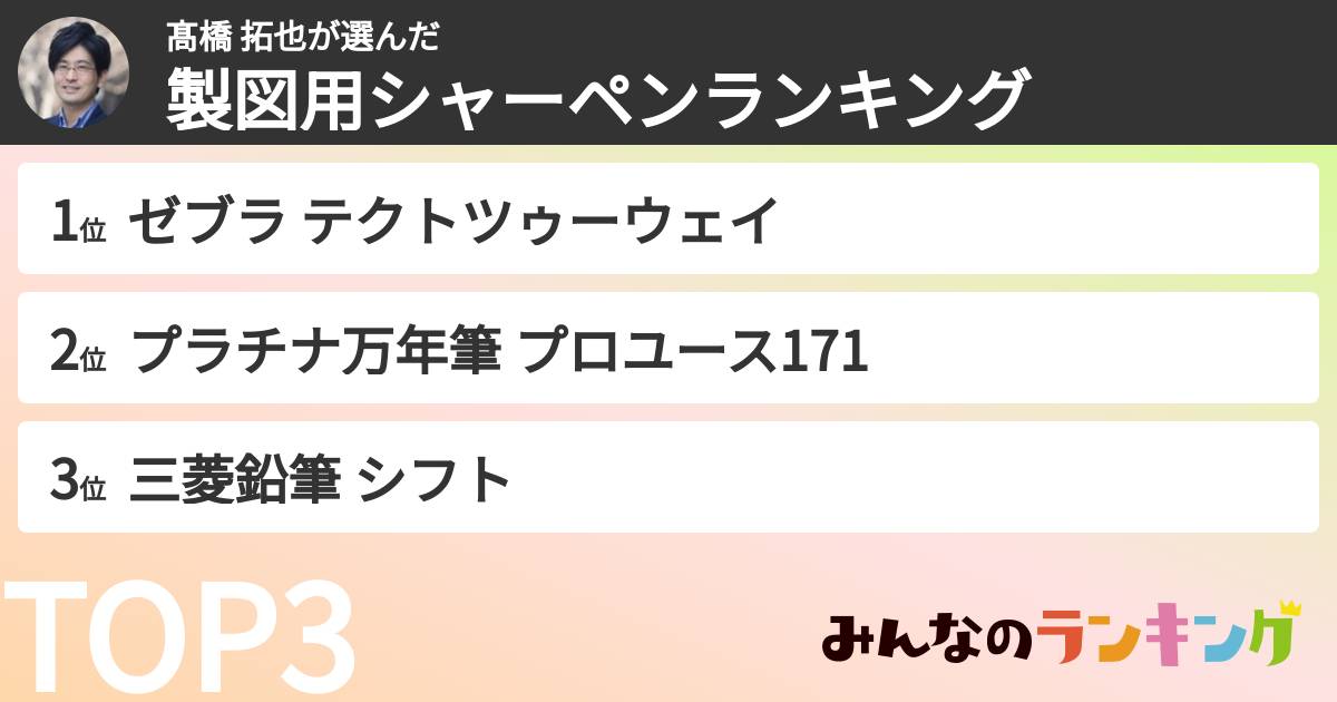 髙橋 拓也さんの「製図用シャーペンランキング」