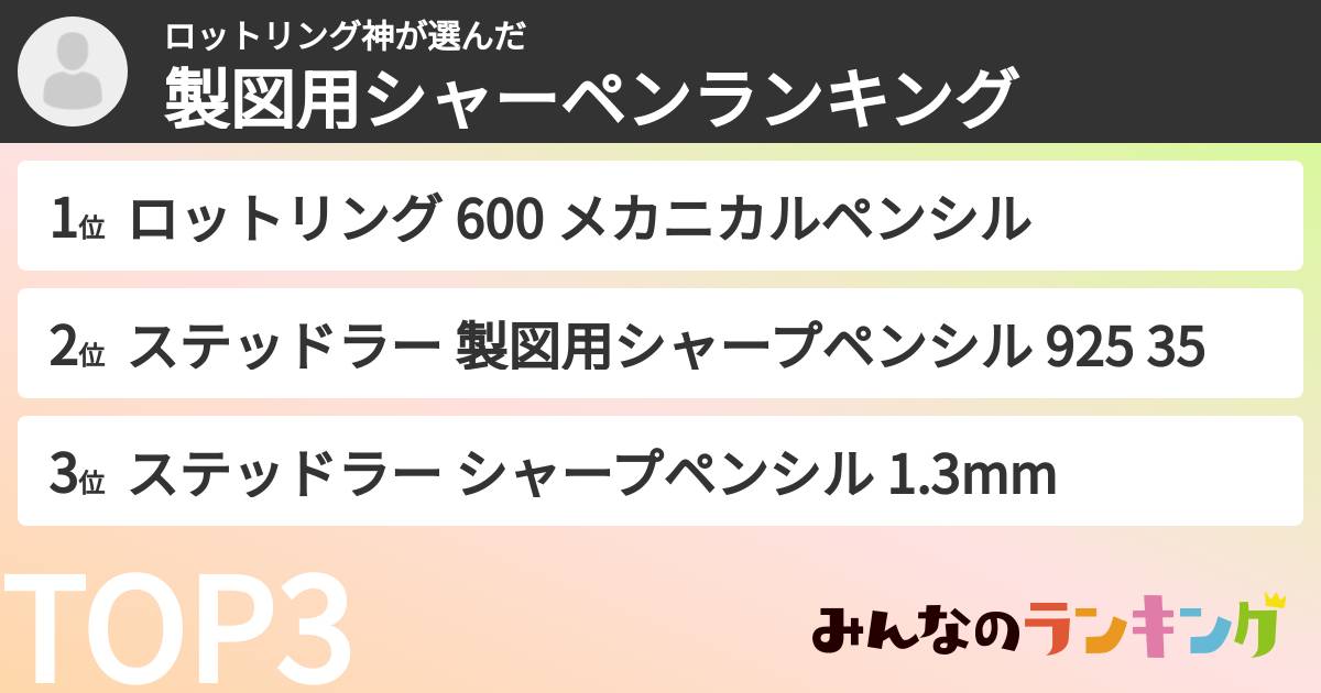 ロットリング神さんの「製図用シャーペンランキング」