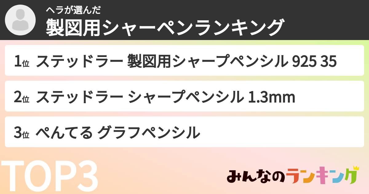 ヘラさんの「製図用シャーペンランキング」