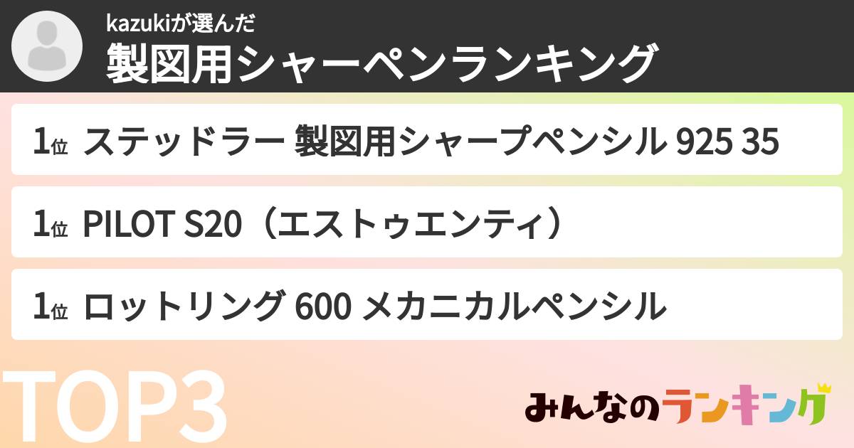 kazukiさんの「製図用シャーペンランキング」