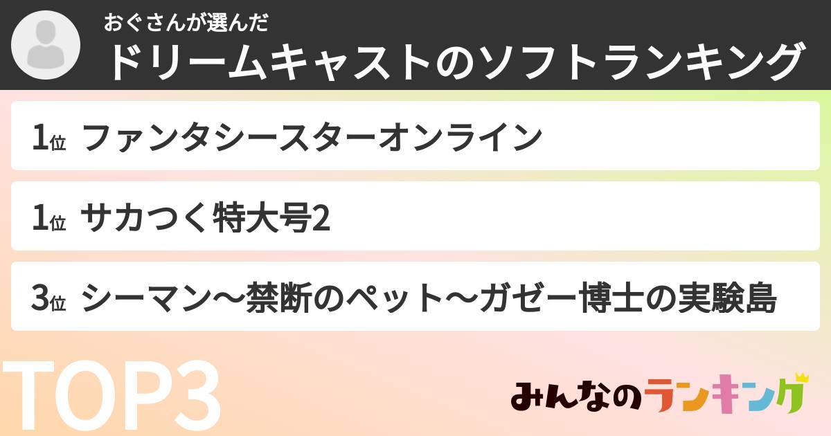 おぐさんさんの「ドリームキャストのソフトランキング」