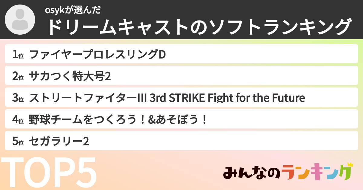 osykさんの「ドリームキャストのソフトランキング」