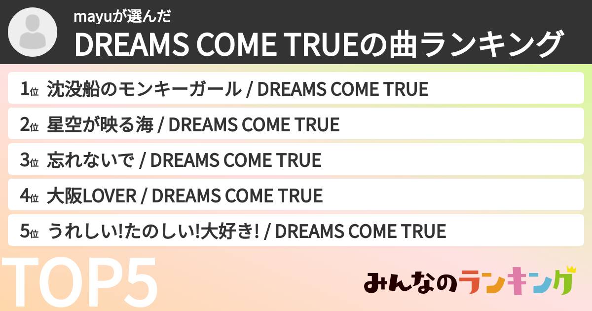 mayuさんの「DREAMS COME TRUEの曲ランキング」
