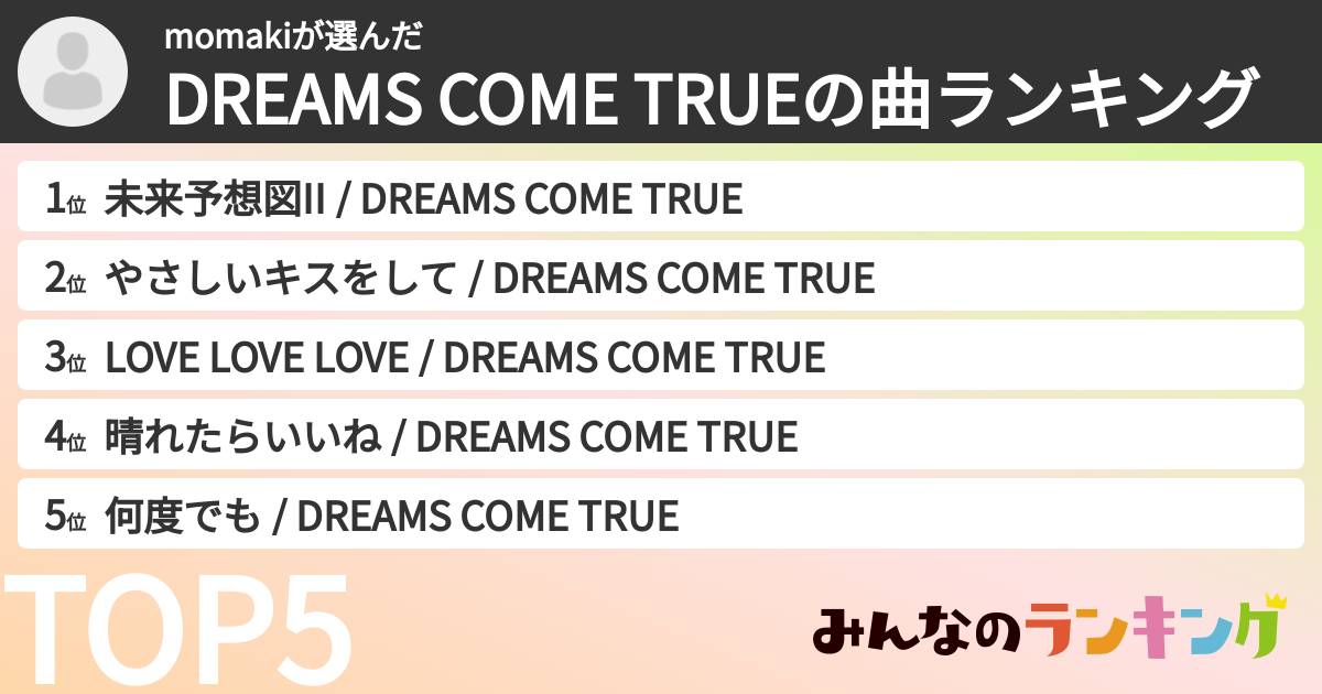 momakiさんの「DREAMS COME TRUEの曲ランキング」
