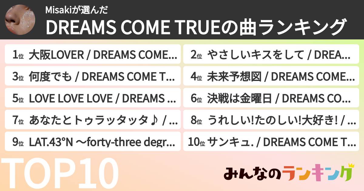 Misakiさんの「DREAMS COME TRUEの曲ランキング」