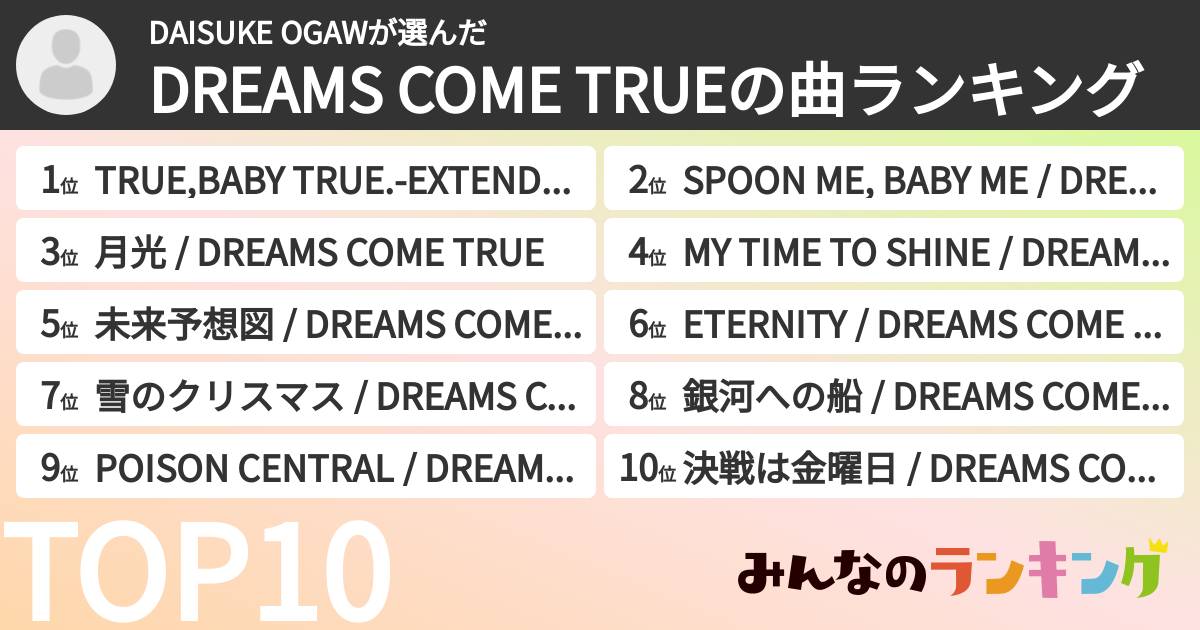 DAISUKE OGAWさんの「DREAMS COME TRUEの曲ランキング」