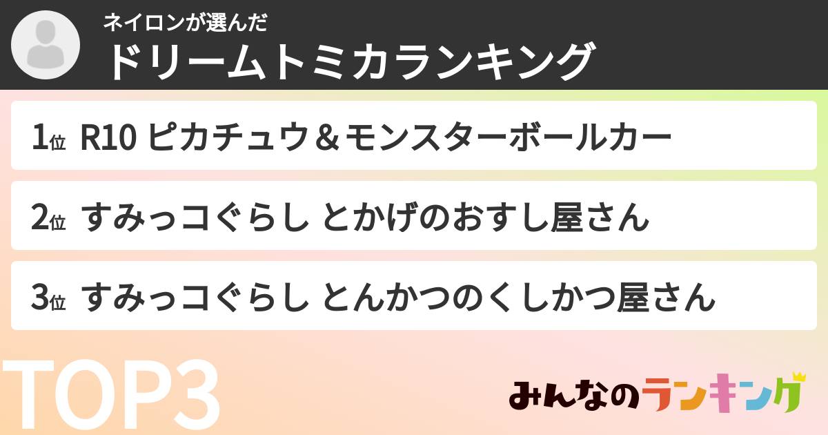 ネイロンさんの「ドリームトミカランキング」
