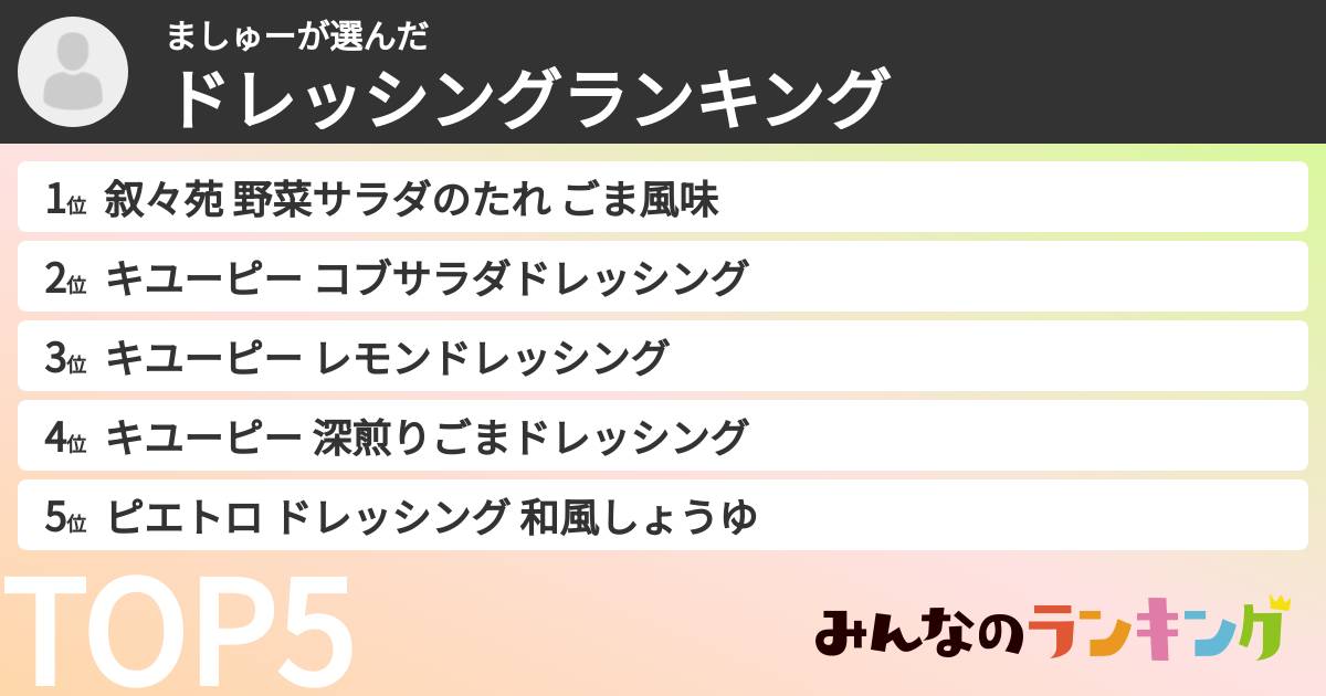 ましゅーさんの「ドレッシングランキング」
