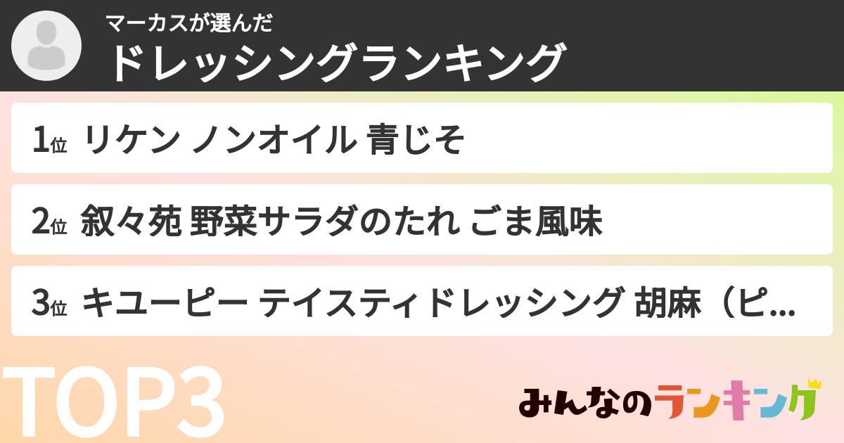 マーカスさんの「ドレッシングランキング」