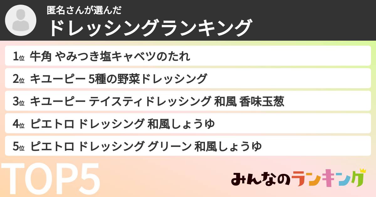 匿名さんさんの「ドレッシングランキング」