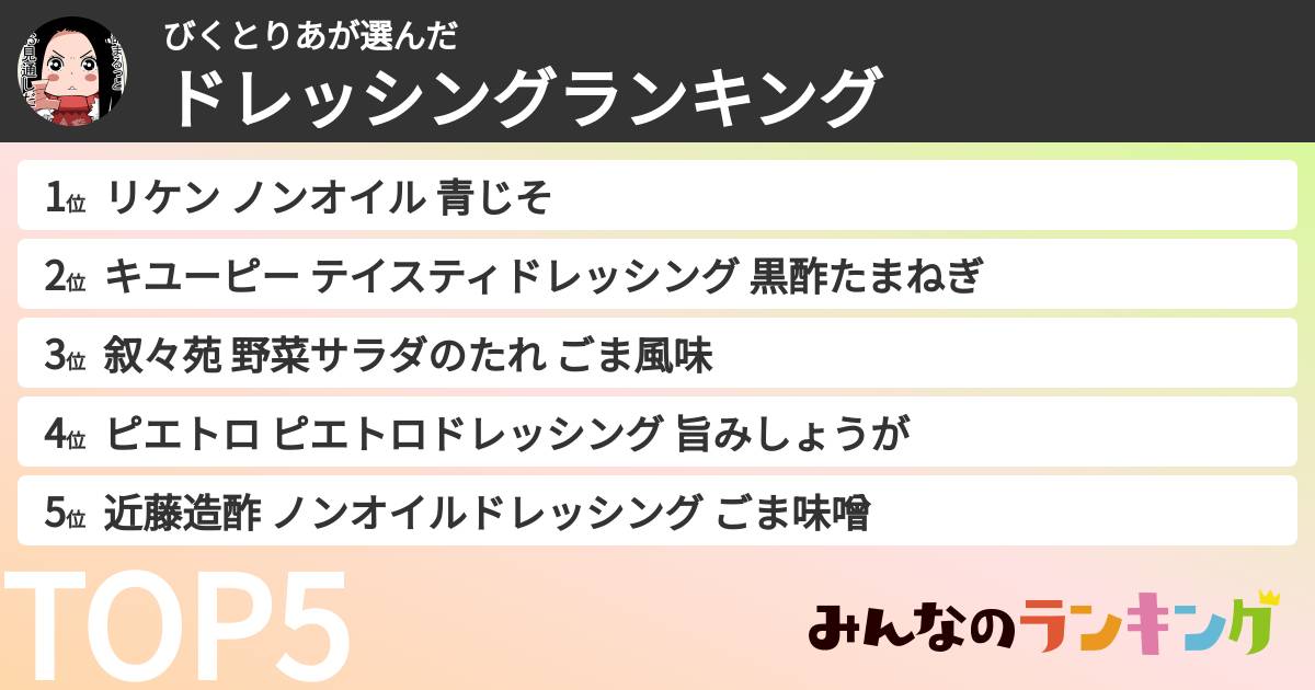 びくとりあさんの「ドレッシングランキング」
