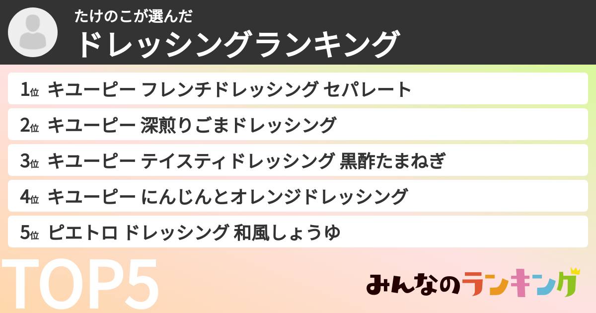 たけのこさんの「ドレッシングランキング」