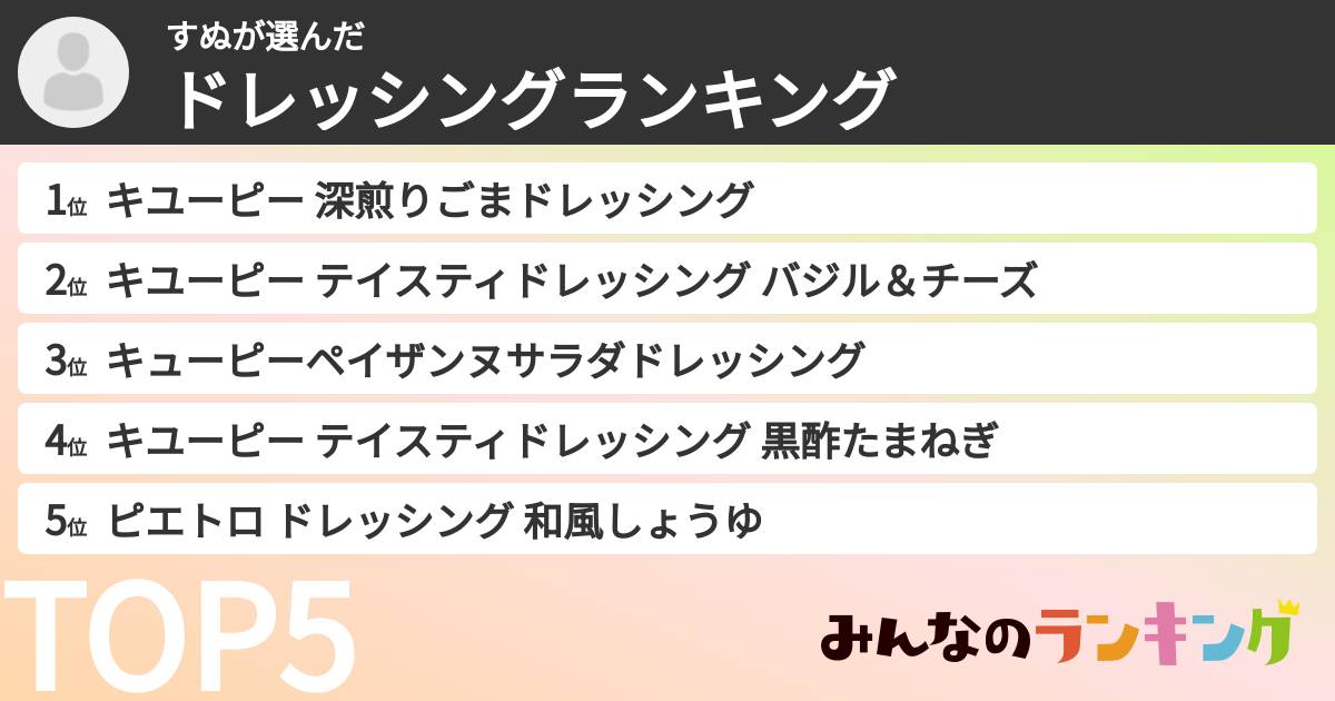 すぬさんの「ドレッシングランキング」
