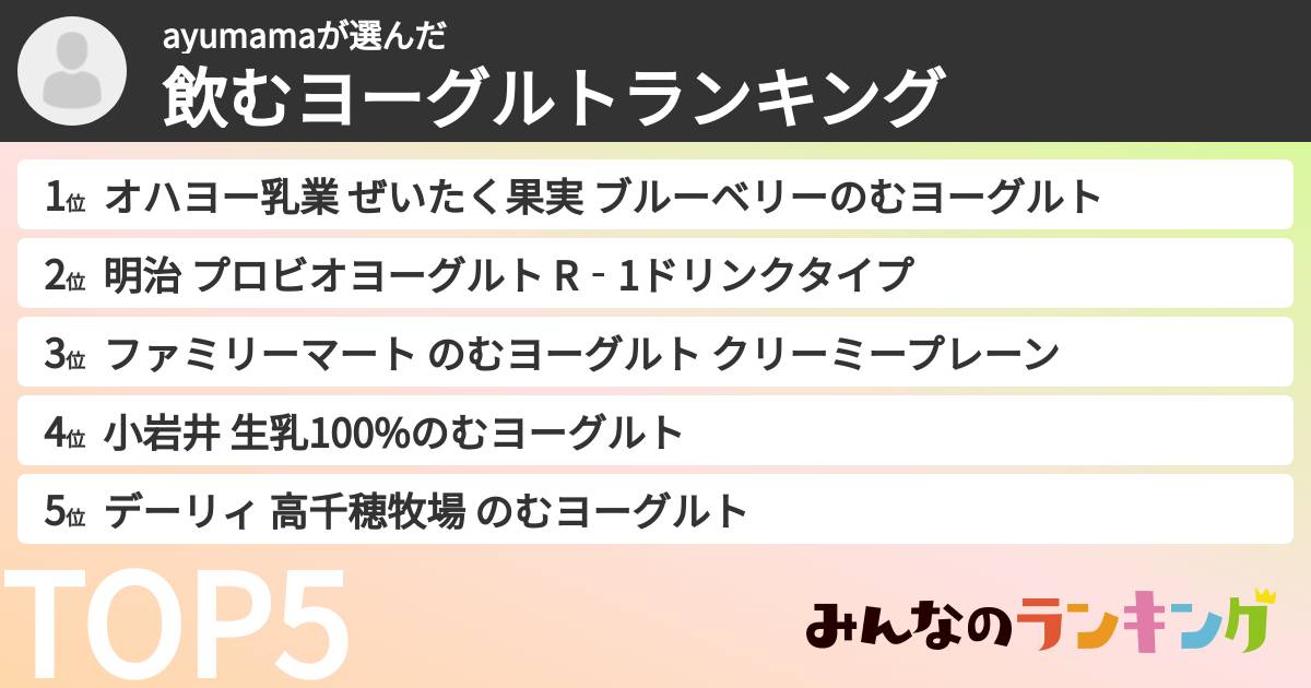 ayumamaさんの「飲むヨーグルトランキング」