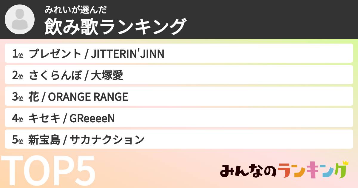 みれいさんの「飲み歌ランキング」
