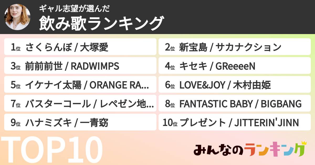 ギャル志望さんの「飲み歌ランキング」