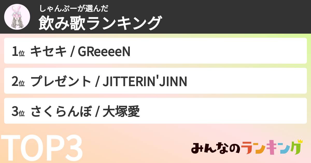しゃんぷーさんの「飲み歌ランキング」