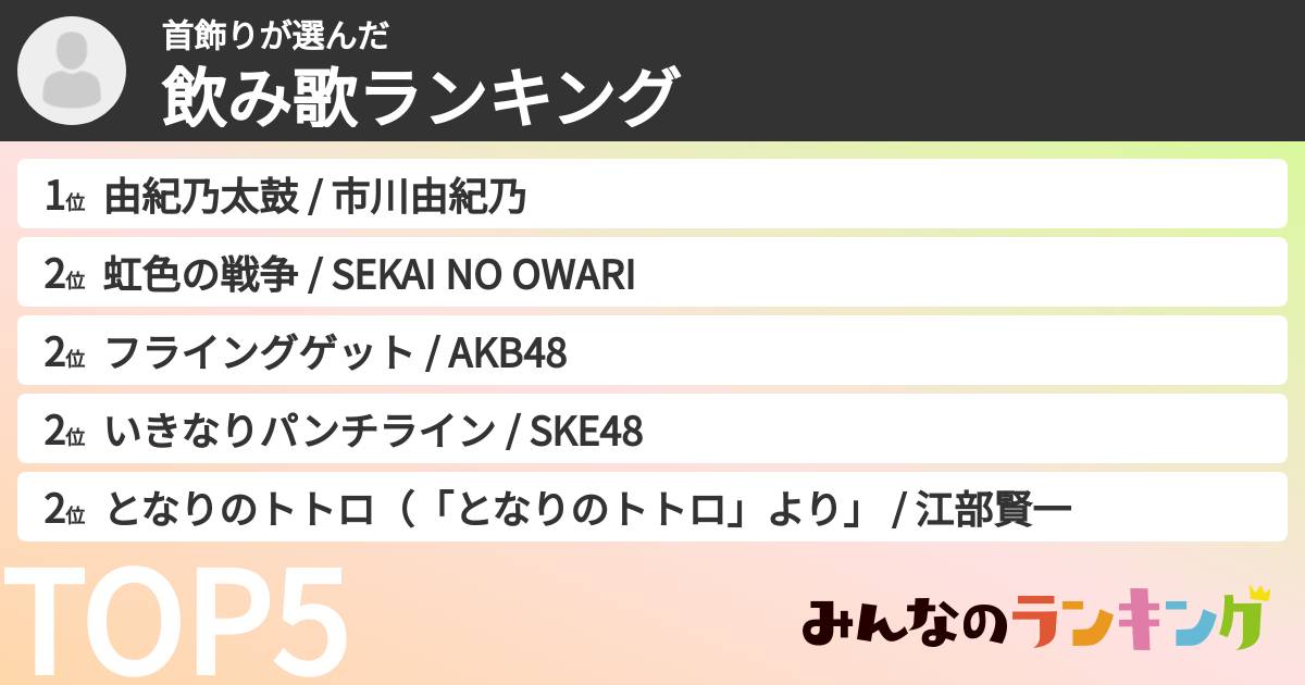 首飾りさんの「飲み歌ランキング」