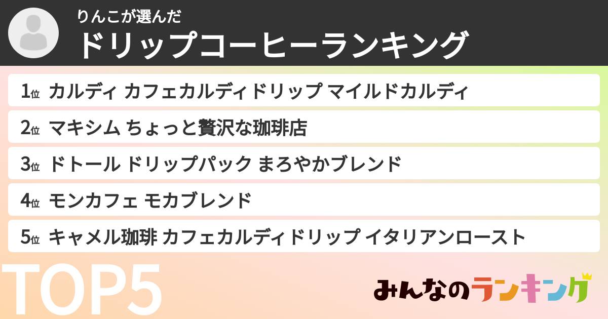 りんこさんの「ドリップコーヒーランキング」
