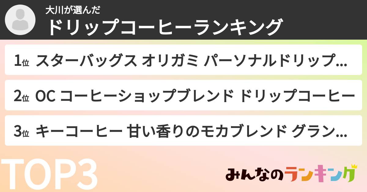 大川さんの「ドリップコーヒーランキング」