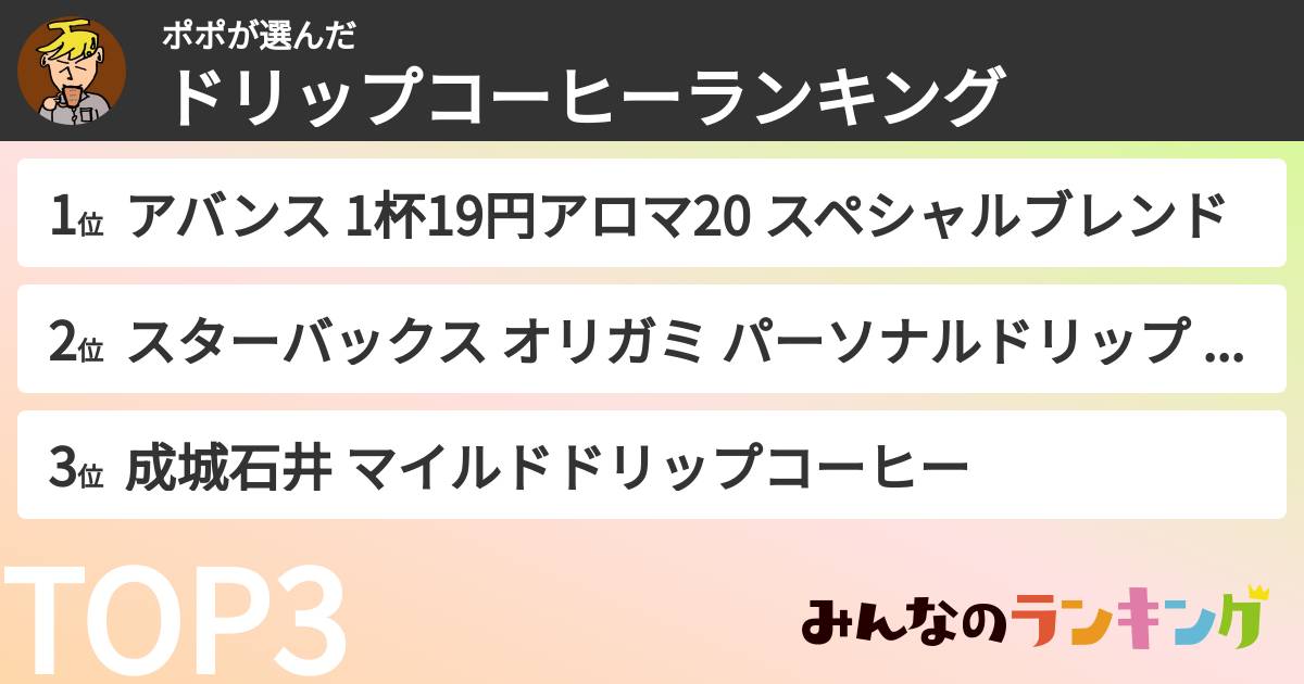 ポポさんの「ドリップコーヒーランキング」