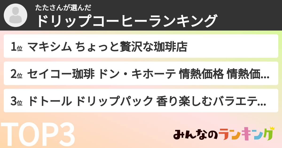 たたさんさんの「ドリップコーヒーランキング」