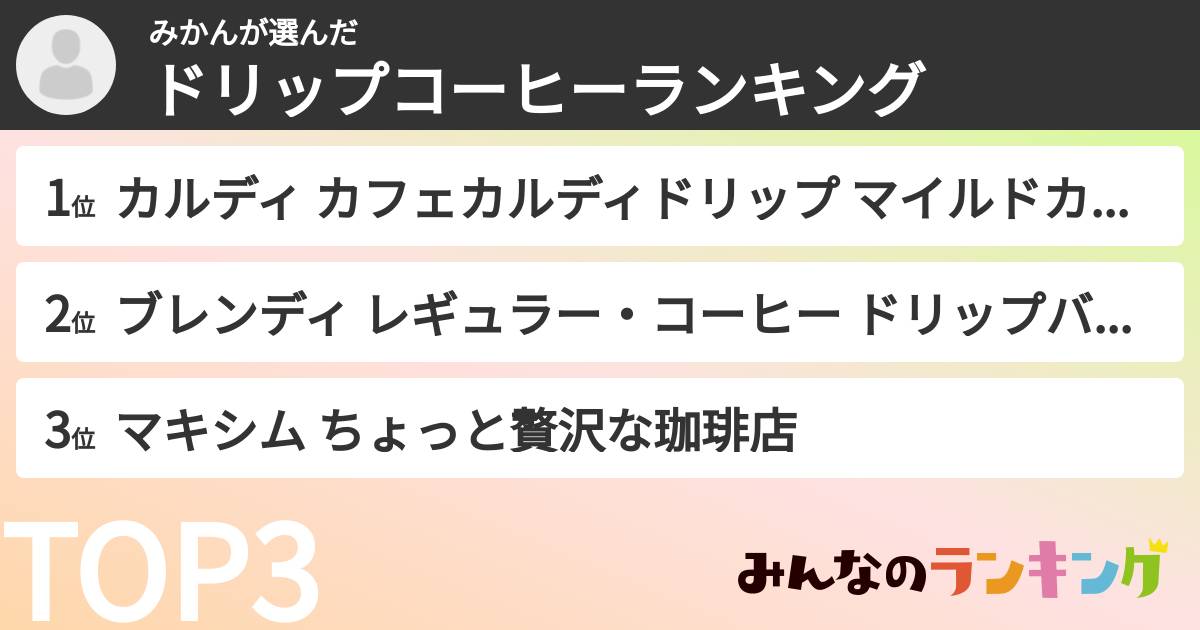 みかんさんの「ドリップコーヒーランキング」