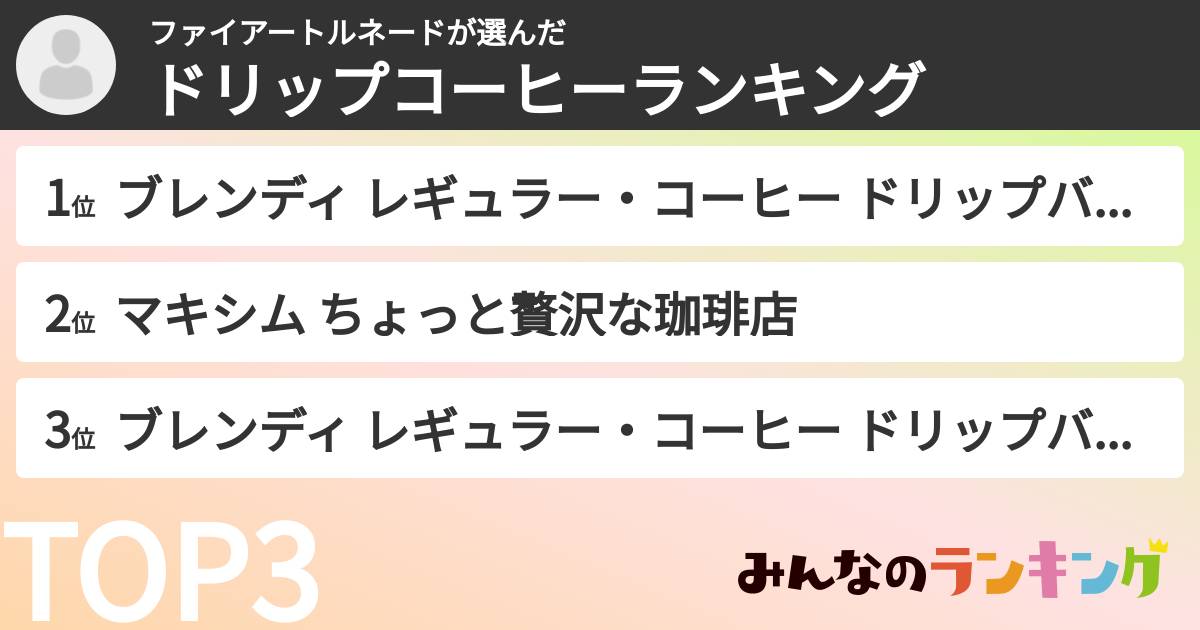 ファイアートルネードさんの「ドリップコーヒーランキング」