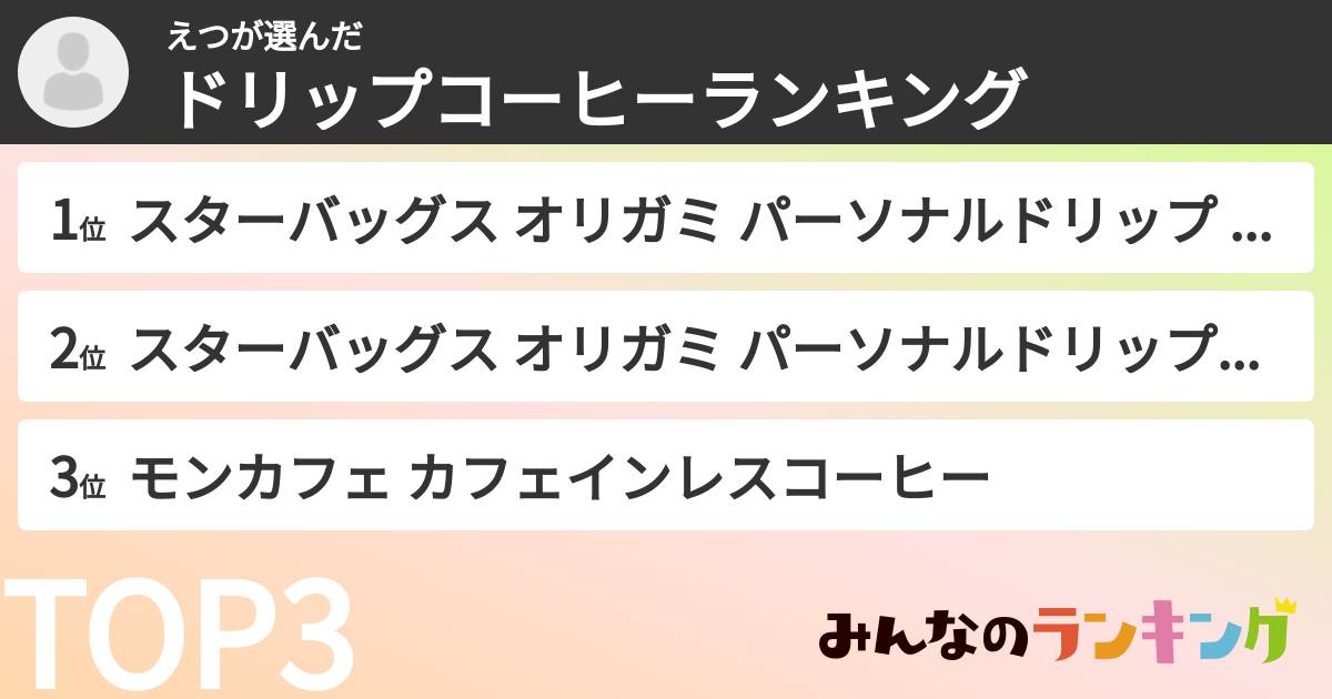 えつさんの「ドリップコーヒーランキング」
